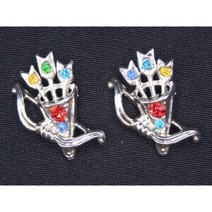 Vintage Brooch 2 Scatter Pins Bow and Arrow Silver Tone Rhinestone Cupids
